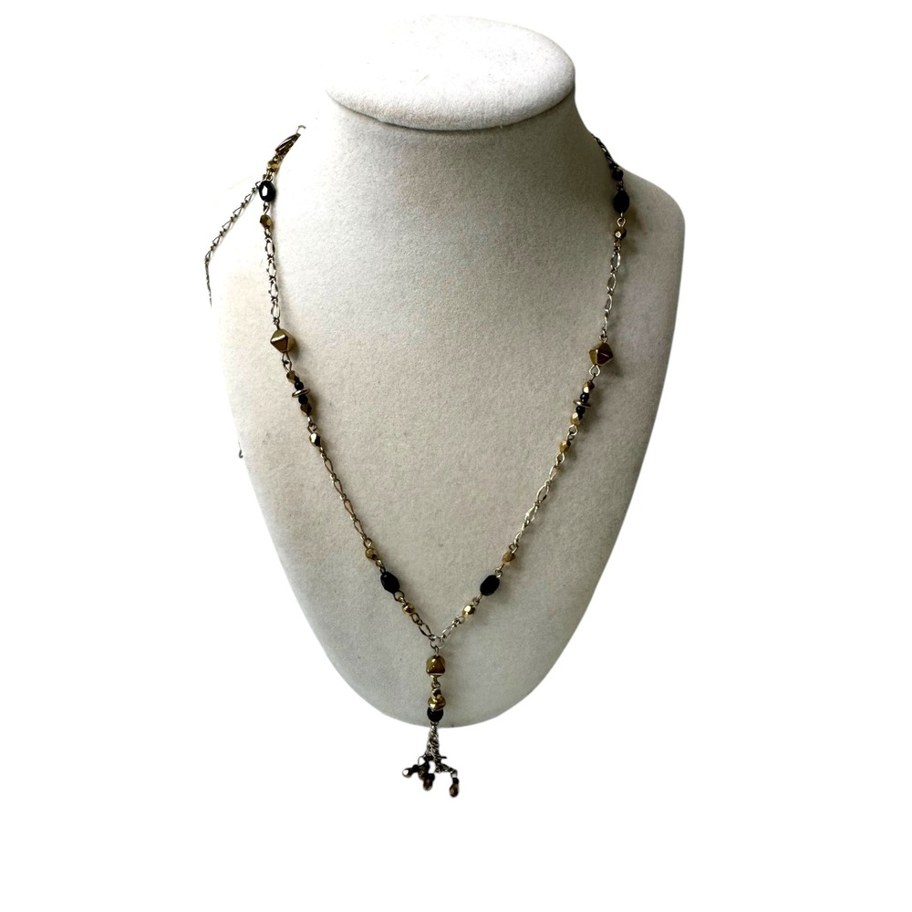Dangling Pendant Y-Necklace Geometric Beads Black Gold Tone‎ Y2K Statement